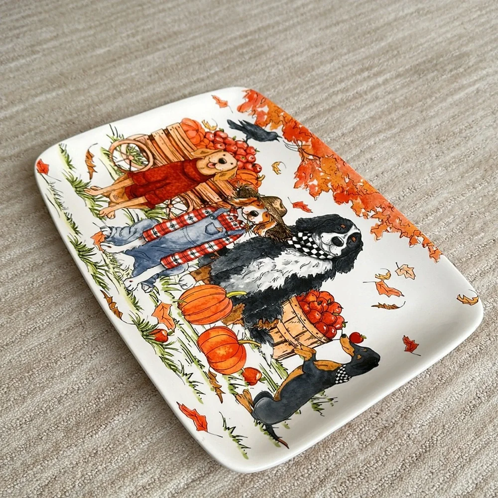 Certified International Sherri Buck Baldwin Autum Fall Dog Serving Platter Plate